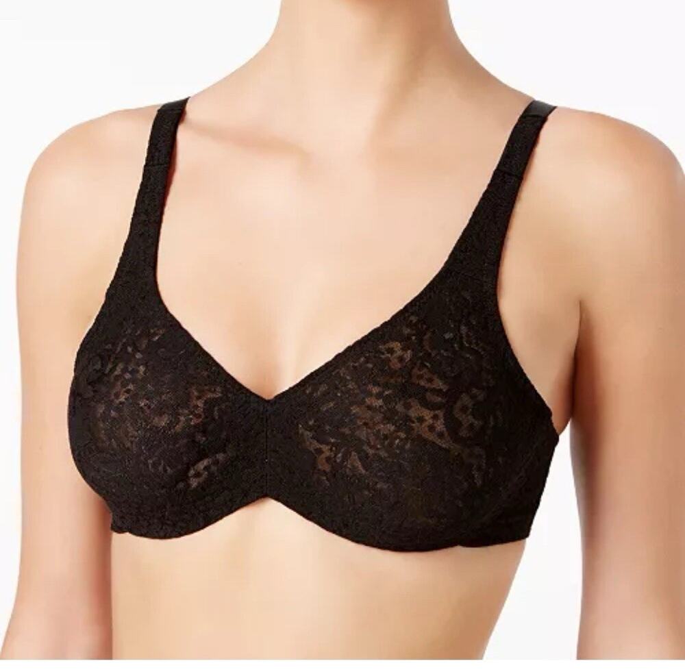 Wacoal 65547 Halo Lace Full Figure UW Stretch Lace Bra Womens 34C Black New